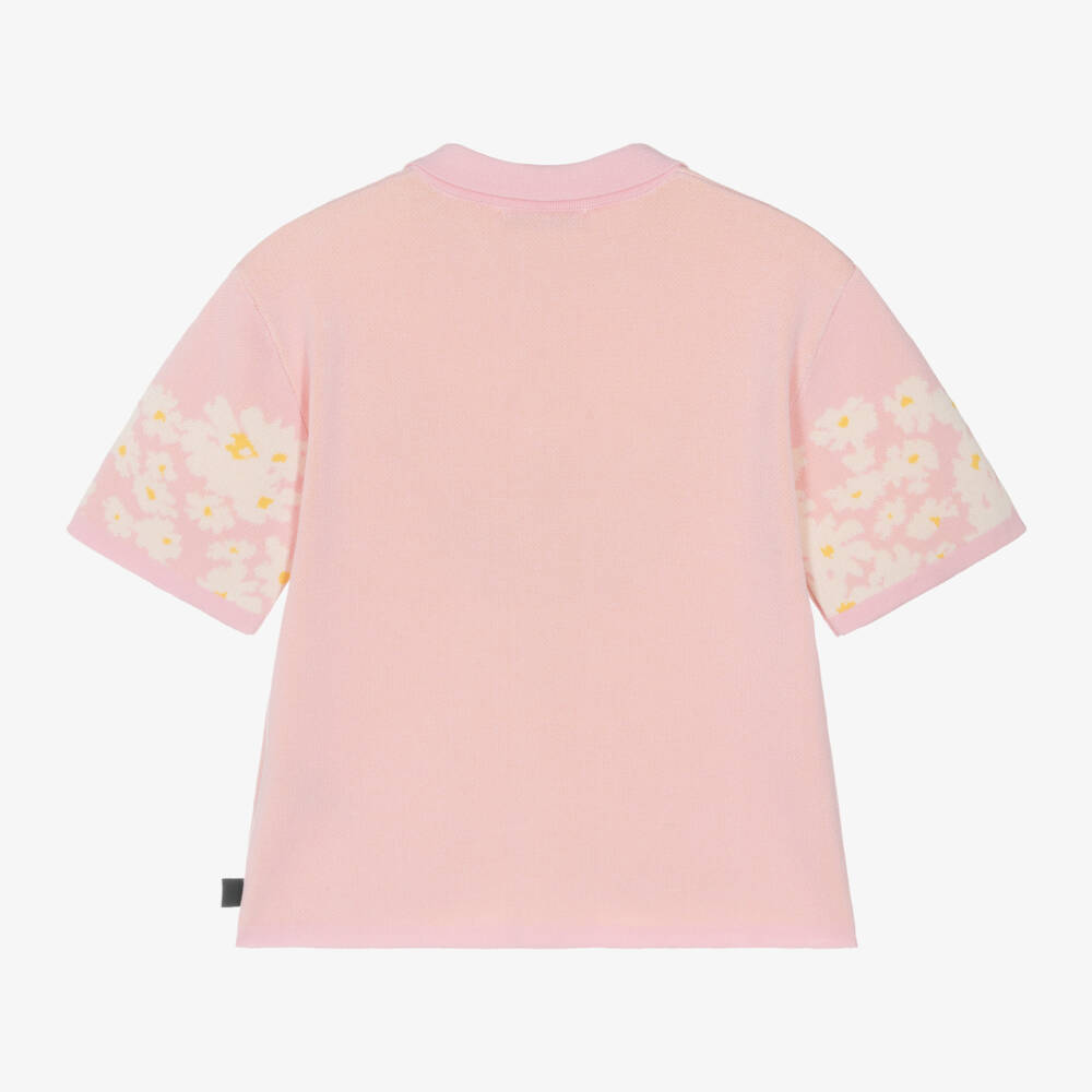 MSGM-Розовая хлопковая рубашка поло с цветами для девочек | Childrensalon Outlet