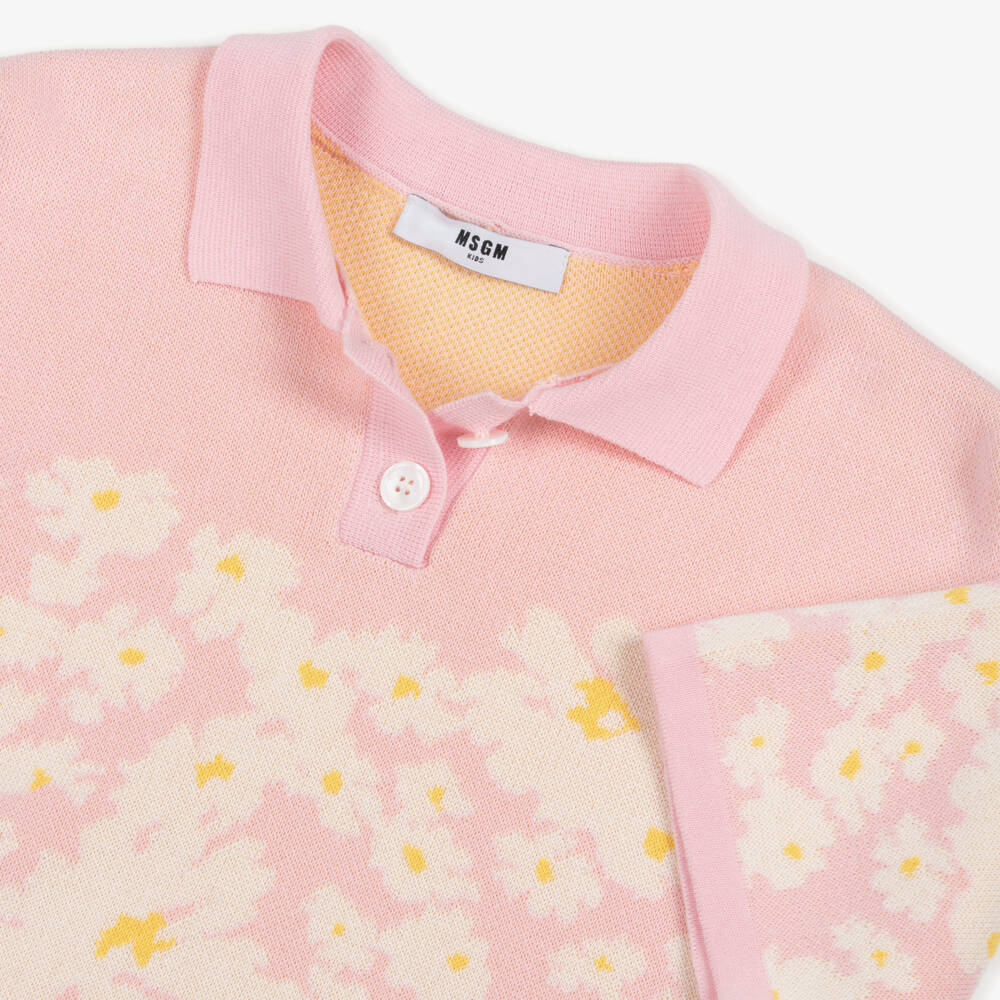 MSGM-Розовая хлопковая рубашка поло с цветами для девочек | Childrensalon Outlet