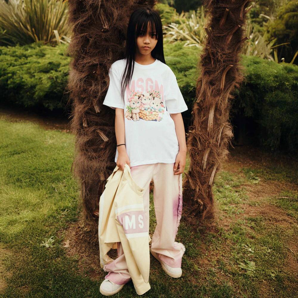 MSGM-Girls Cotton Tee With Kitten Design | Childrensalon Outlet