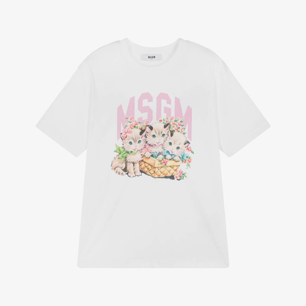 MSGM-تيشيرت قطني للبنات بتصميم قطة | Childrensalon Outlet