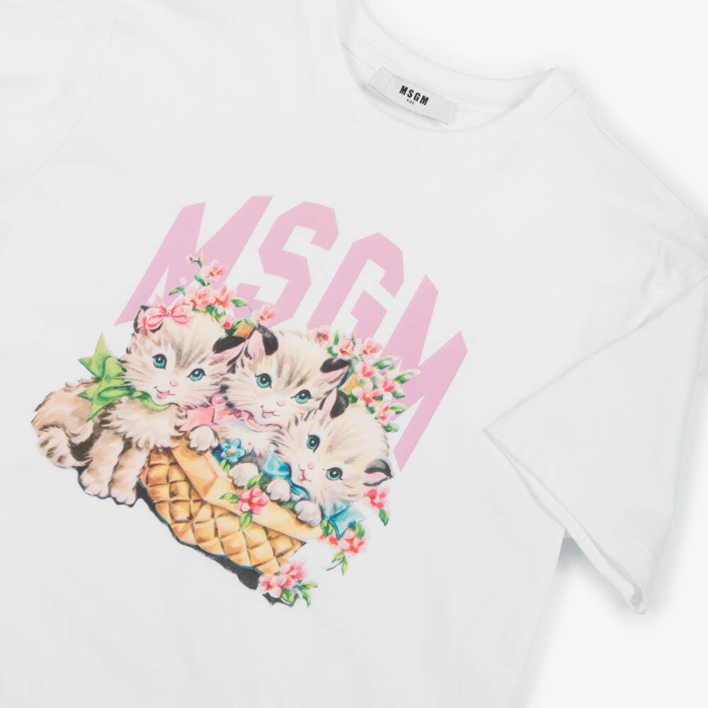 MSGM-Girls Cotton Tee With Kitten Design | Childrensalon Outlet
