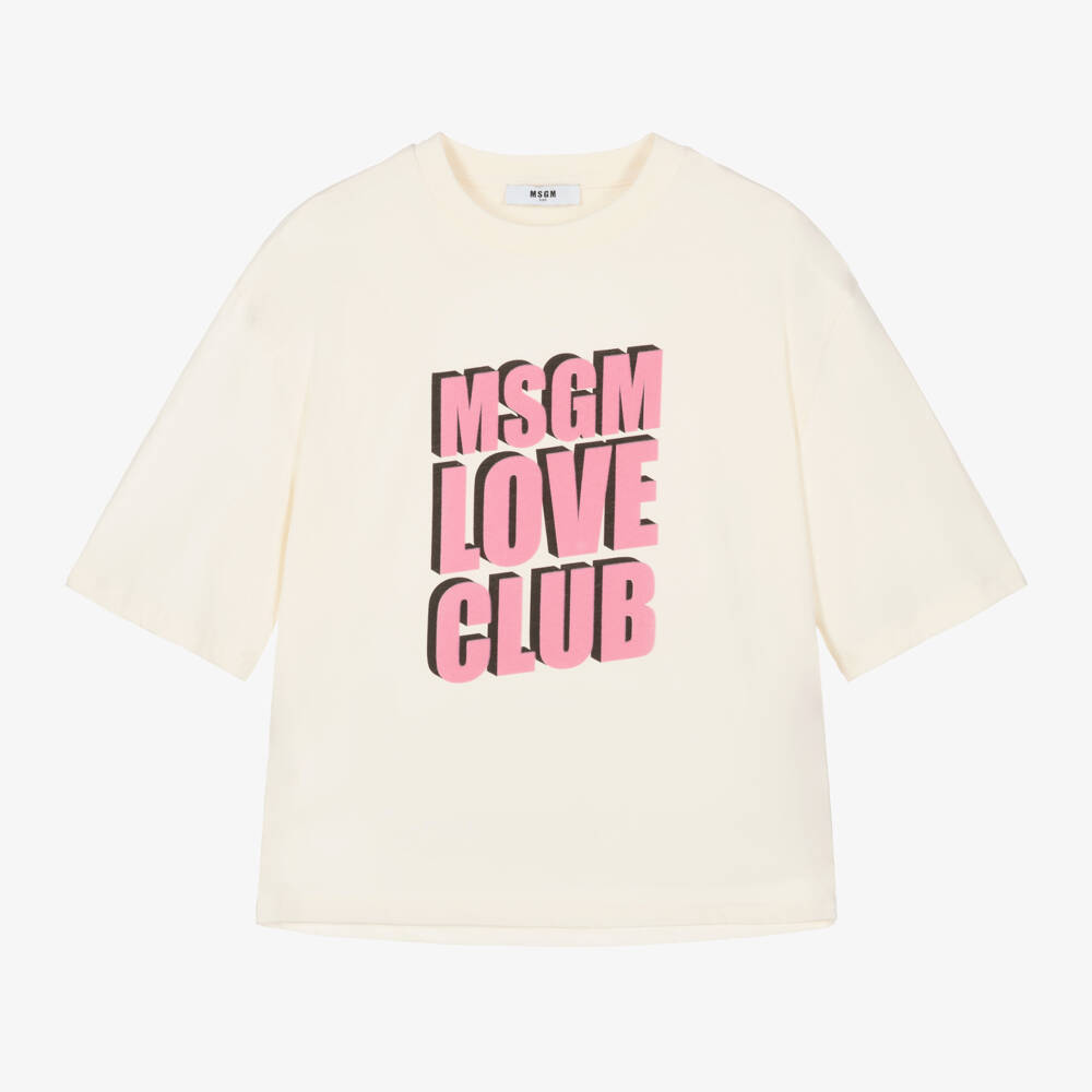 MSGM-Girls Cream Cotton Tee | Childrensalon Outlet