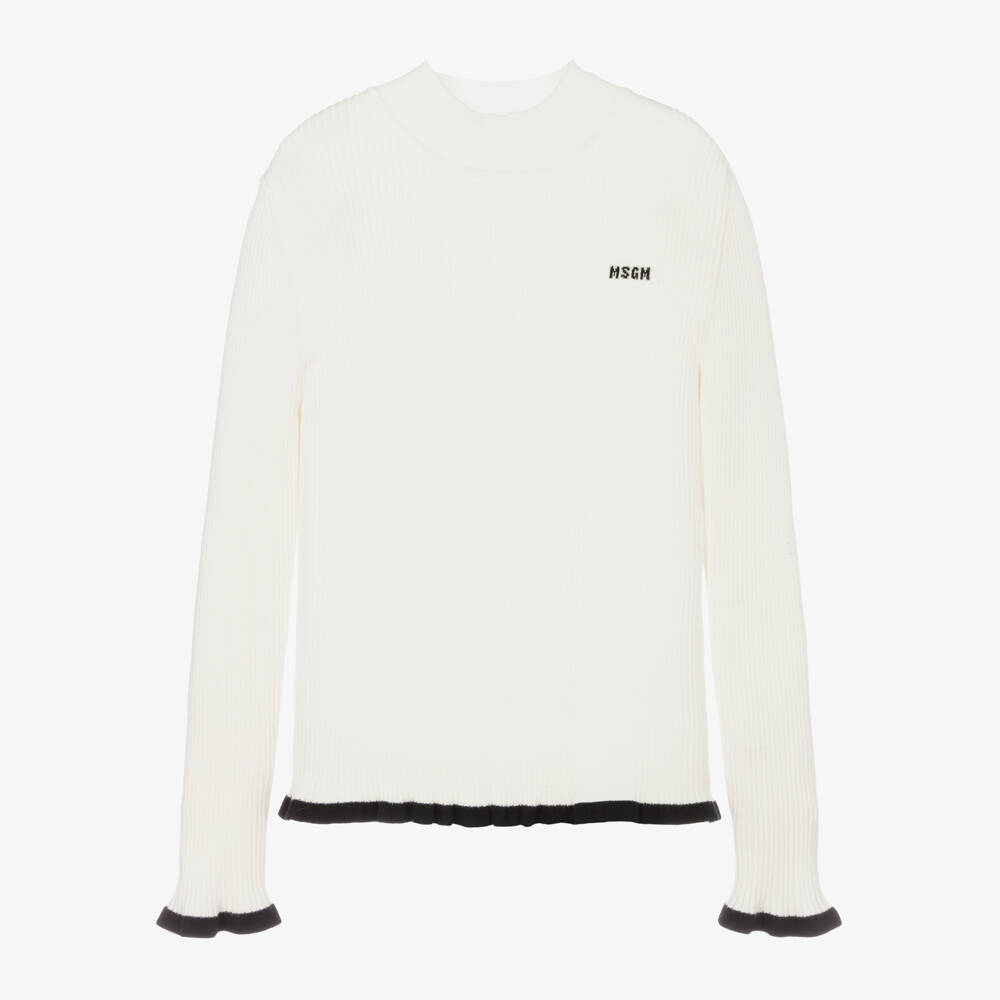 MSGM-Girls Cream Ribbed Rollneck Jumper | Childrensalon Outlet