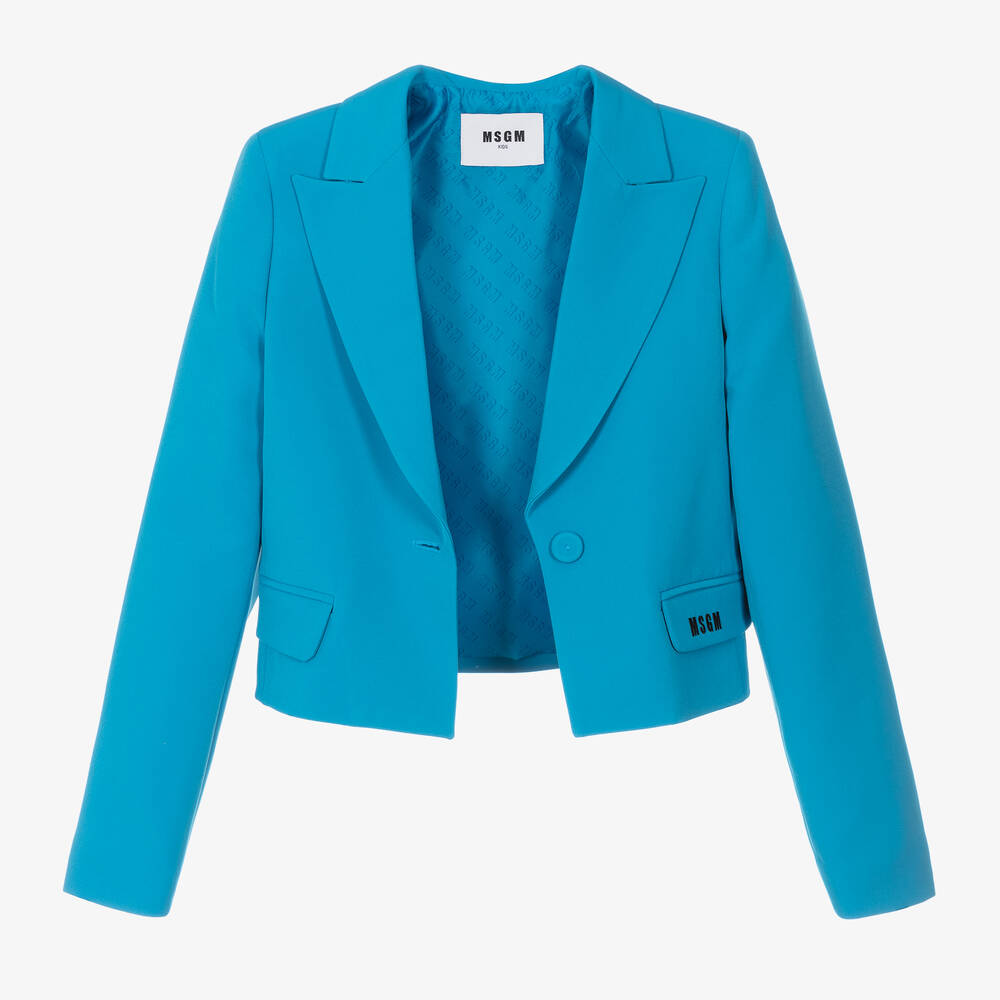 MSGM-Girls Cropped Blue Crêpe Blazer | Childrensalon Outlet