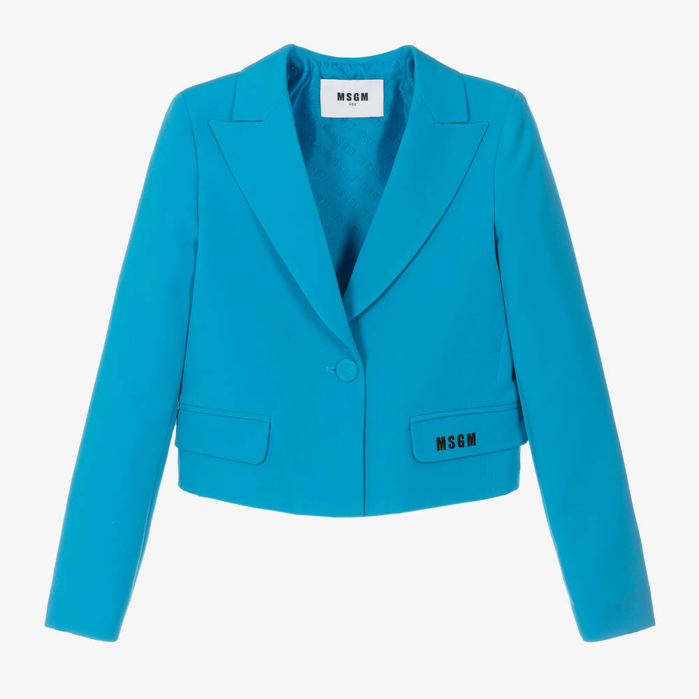 MSGM-Girls Cropped Blue Crêpe Blazer | Childrensalon Outlet