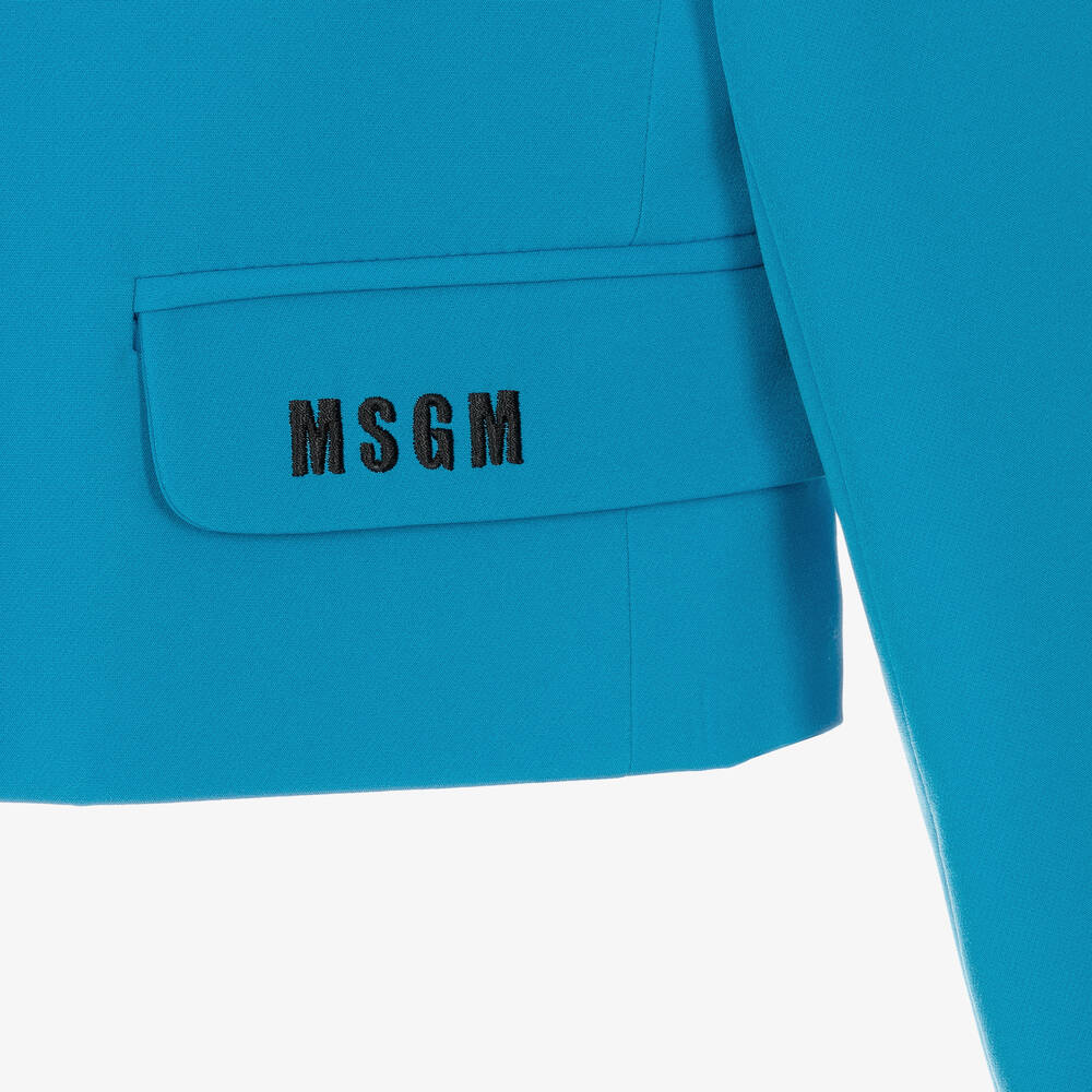 MSGM-Girls Cropped Blue Crêpe Blazer | Childrensalon Outlet