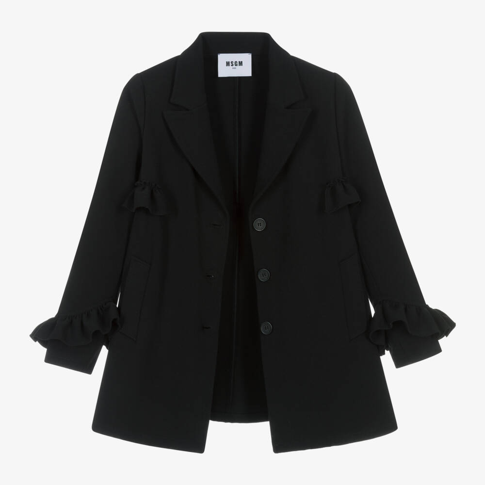 MSGM-Girls Elegant Black Frill Coat | Childrensalon Outlet