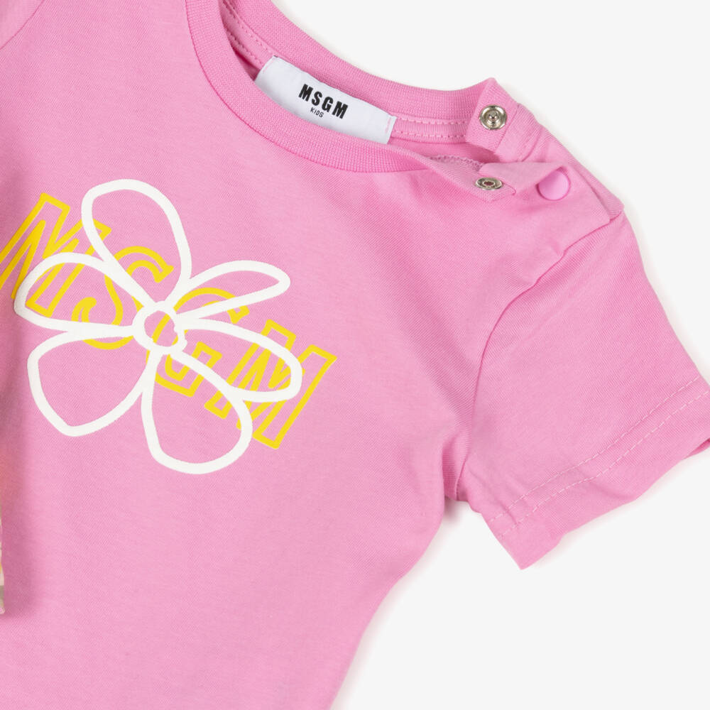 MSGM-Футболка и шорты с цветочным узором для девочек розовые | Childrensalon Outlet