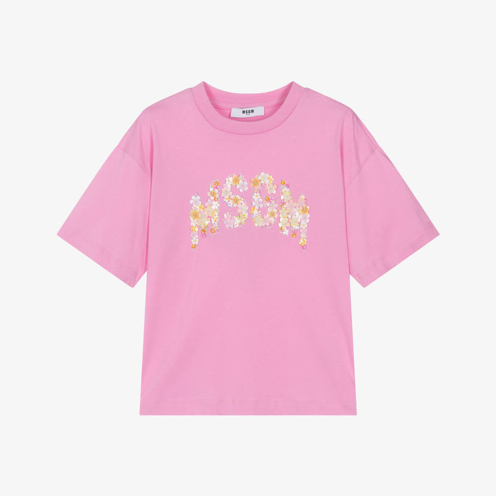 MSGM-Girls Floral Sequin Sparkle Tee | Childrensalon Outlet