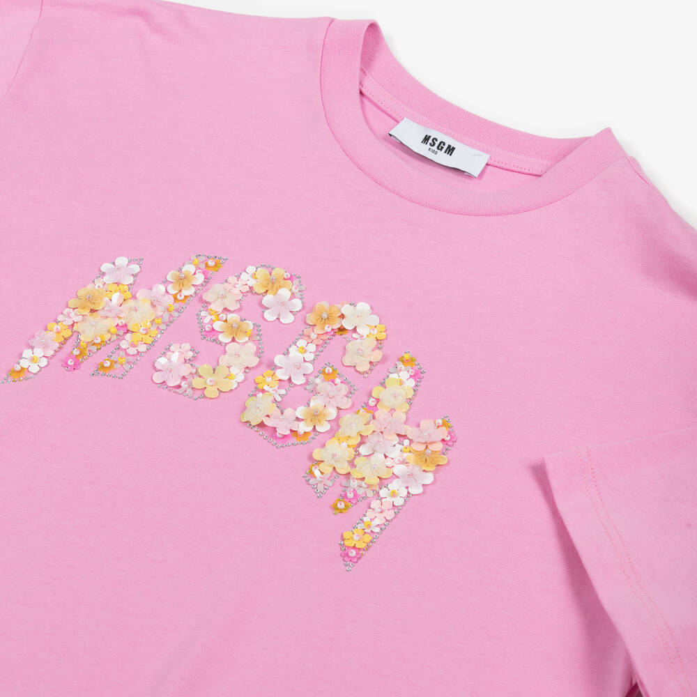 MSGM-Футболка с цветочным узором и блестками для девочек | Childrensalon Outlet