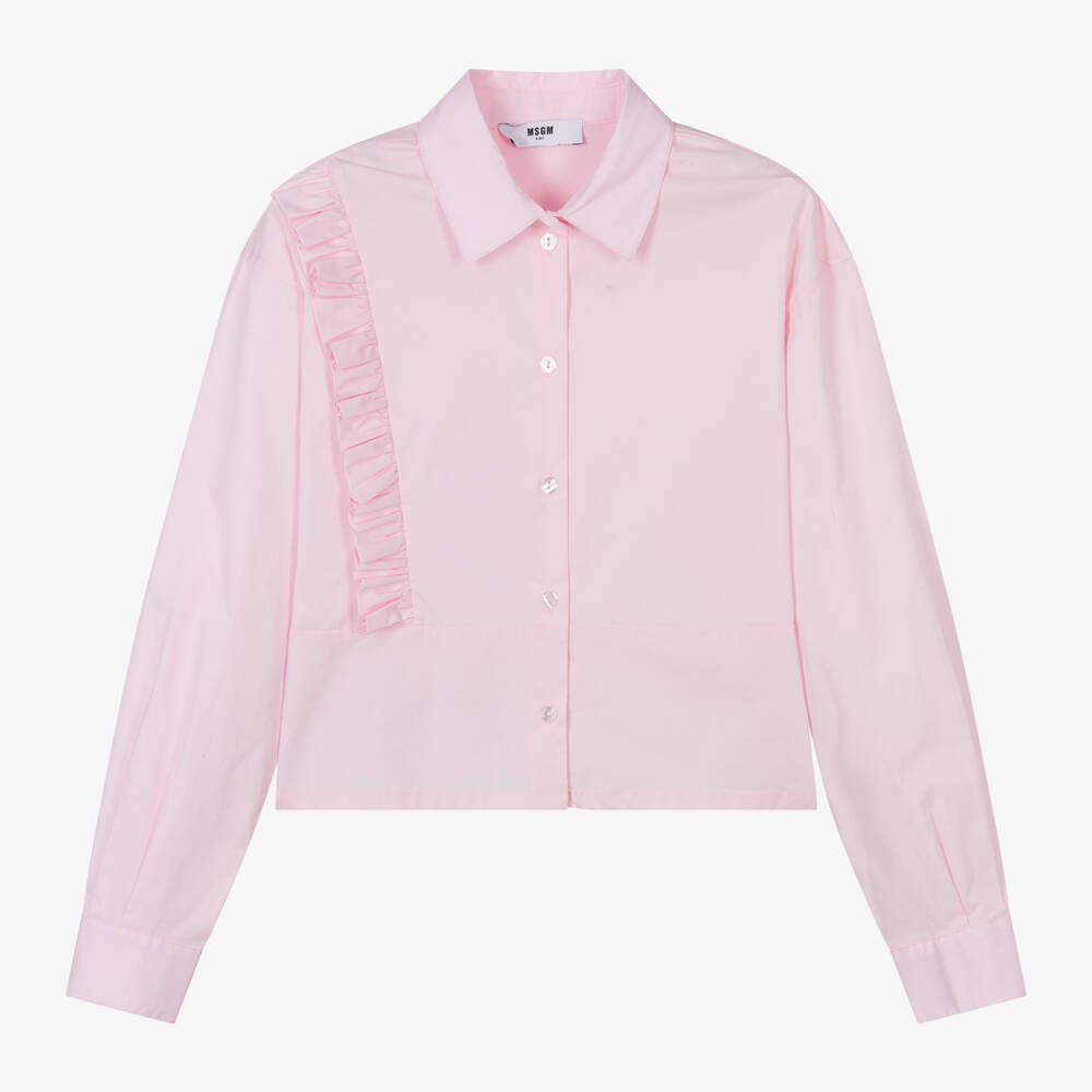 MSGM-Girls Frilled Pink Cotton Top | Childrensalon Outlet