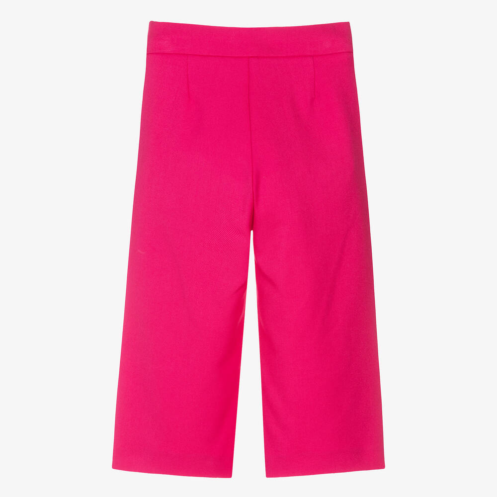 MSGM-Girls Fuchsia Pink Twill Wide Leg Trousers | Childrensalon Outlet