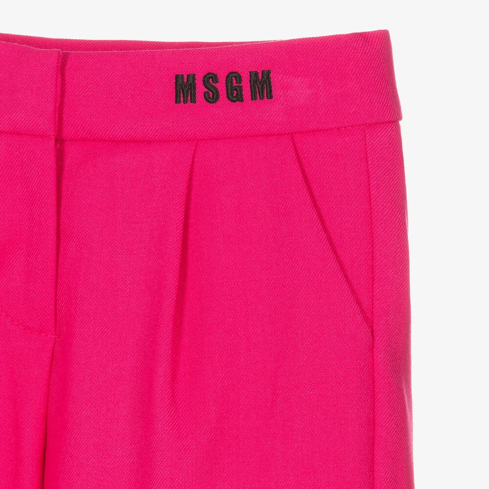 MSGM-Girls Fuchsia Pink Twill Wide Leg Trousers | Childrensalon Outlet