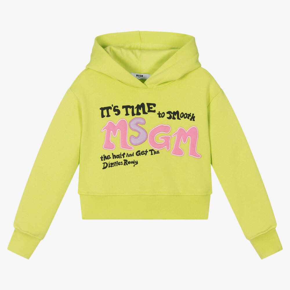 MSGM - Girls Green Logo Hoodie | Childrensalon