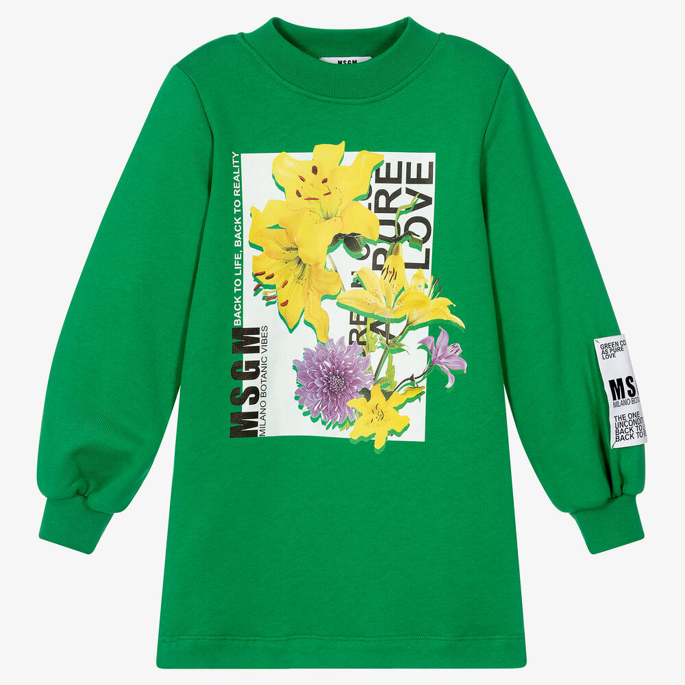 MSGM - Girls Green Sweatshirt Dress | Childrensalon