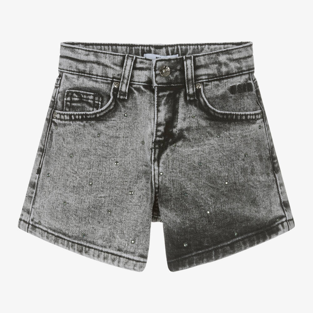 MSGM - Girls Grey Stone Wash Denim Shorts | Childrensalon