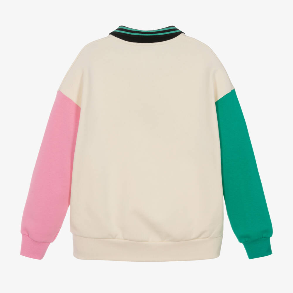 MSGM-Girls Ivory Colourblock Cotton Top | Childrensalon Outlet