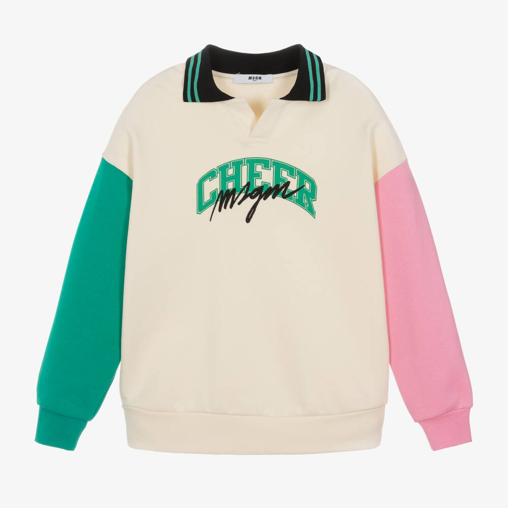 MSGM-Girls Ivory Colourblock Cotton Top | Childrensalon Outlet