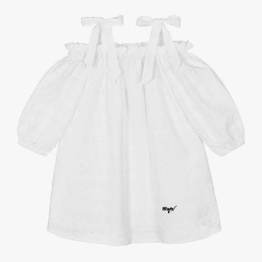 MSGM-Girls Ivory Cotton Broderie Anglaise Dress | Childrensalon Outlet
