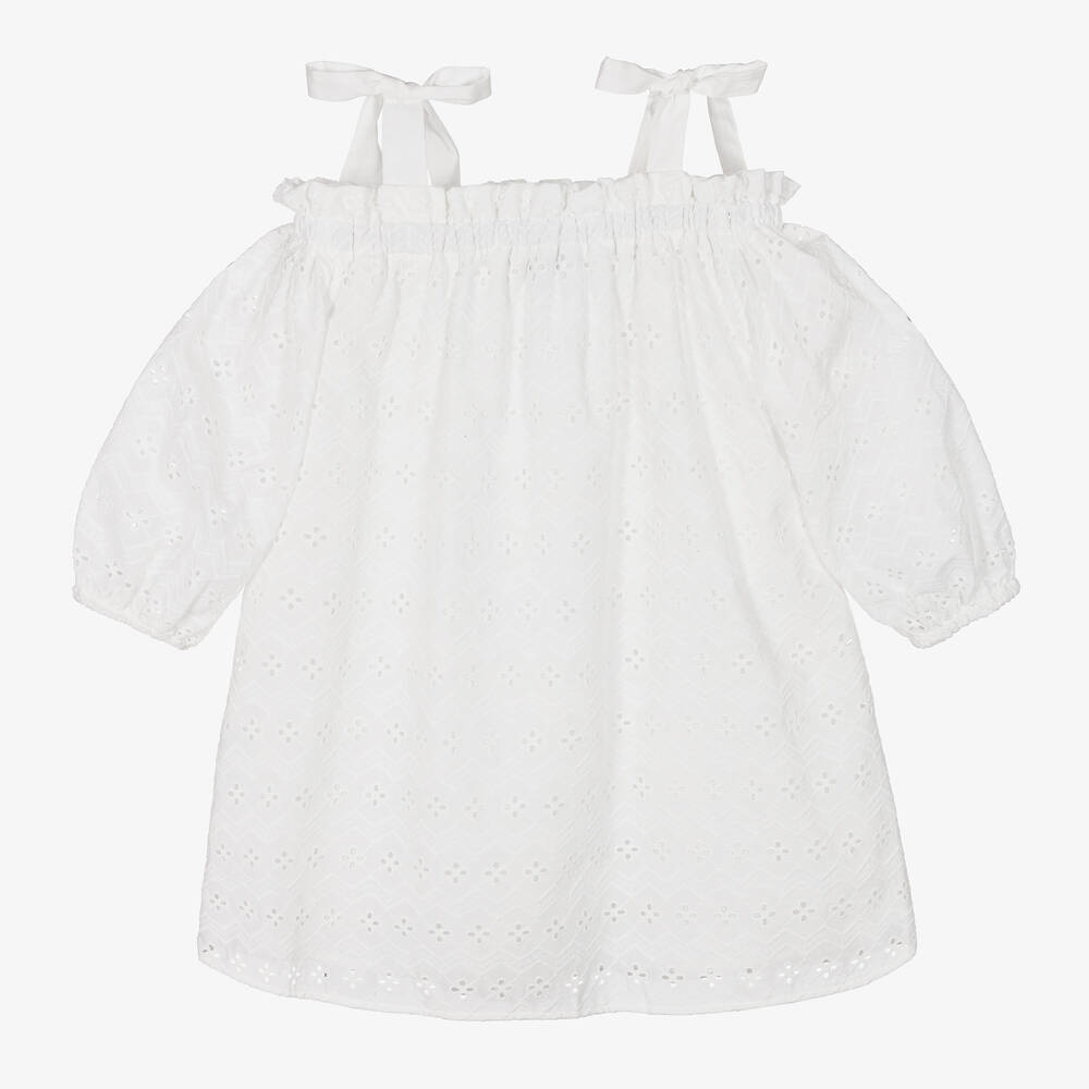 MSGM-Girls Ivory Cotton Broderie Anglaise Dress | Childrensalon Outlet