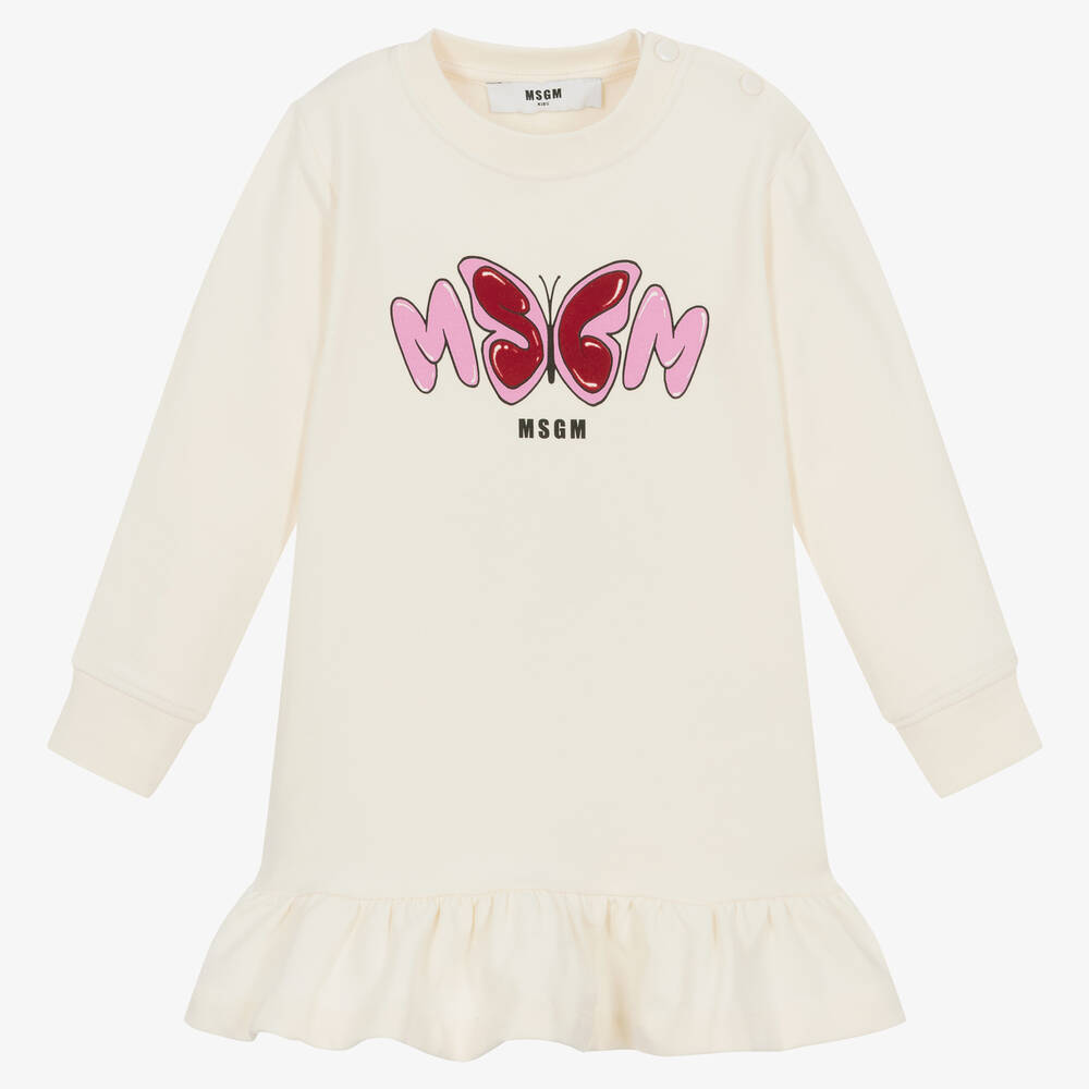 MSGM - Robe ivoire en coton Papillon Fille | Childrensalon