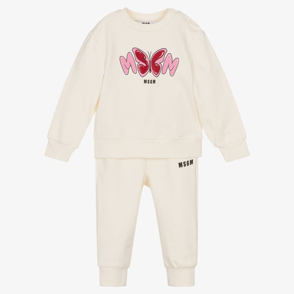 MSGM - Girls Ivory Cotton Butterfly Tracksuit | Childrensalon