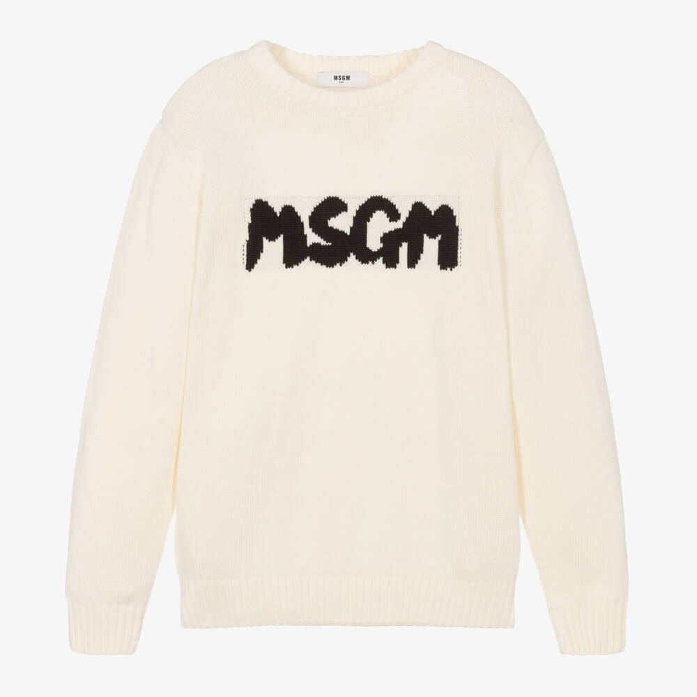 MSGM-Кремовый хлопковый вязаный пуловер для девочек | Childrensalon Outlet