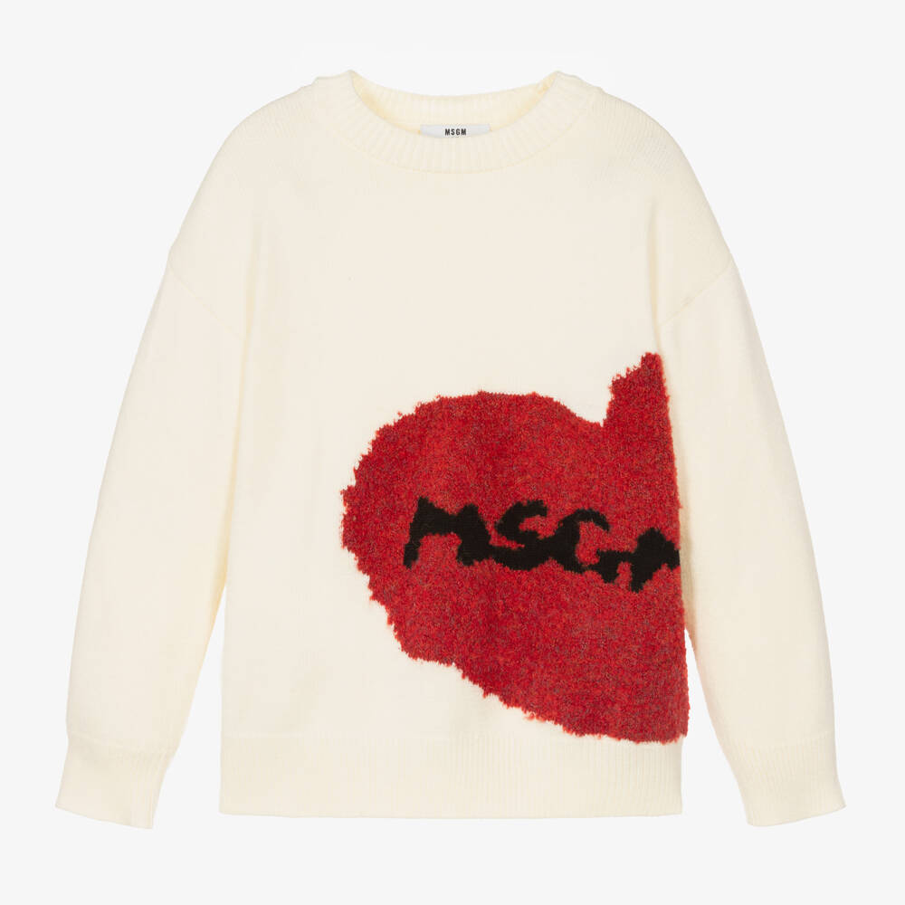 MSGM-Girls Ivory Knit Heart Jumper | Childrensalon Outlet