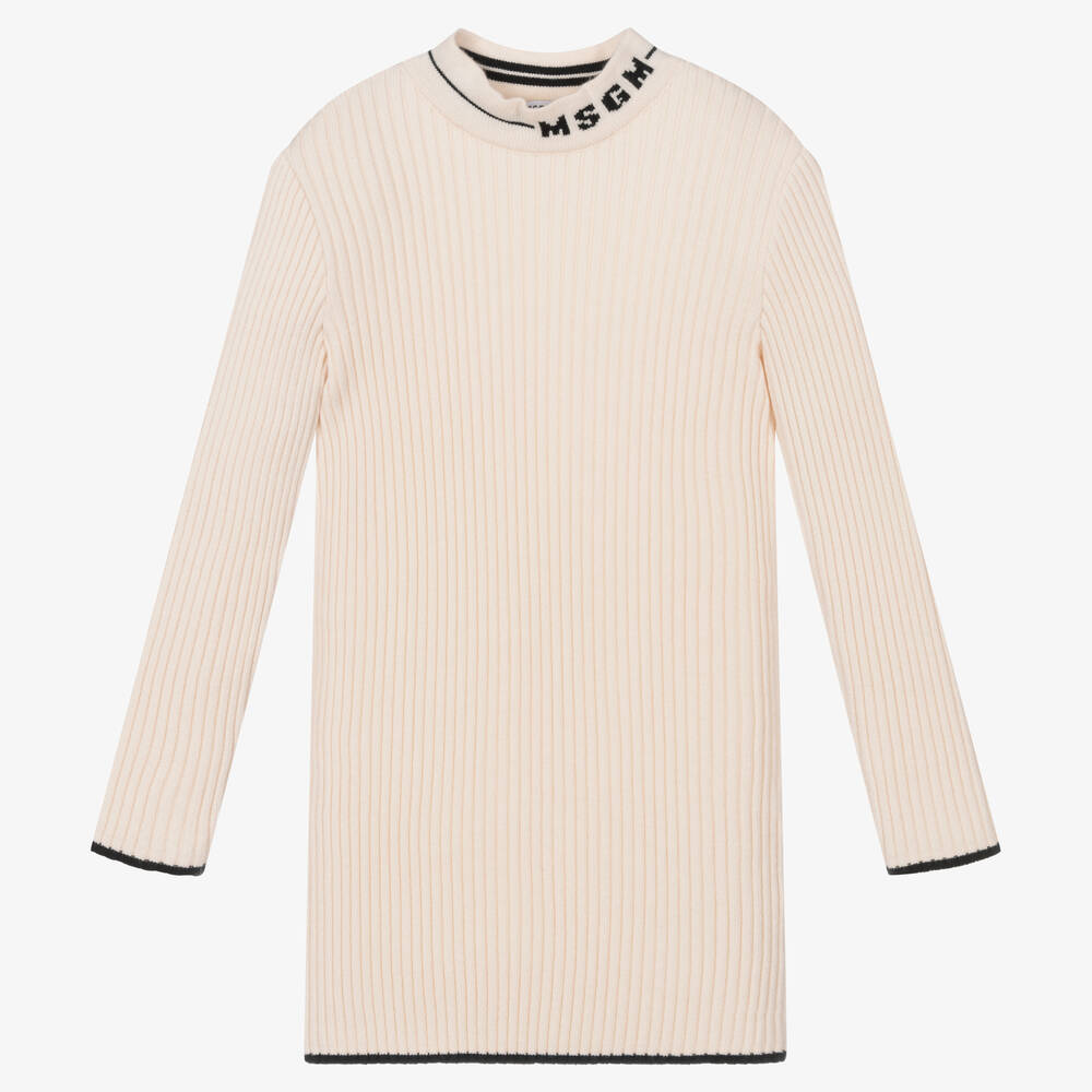 MSGM Girls Ivory Knitted Dress Childrensalon Outlet