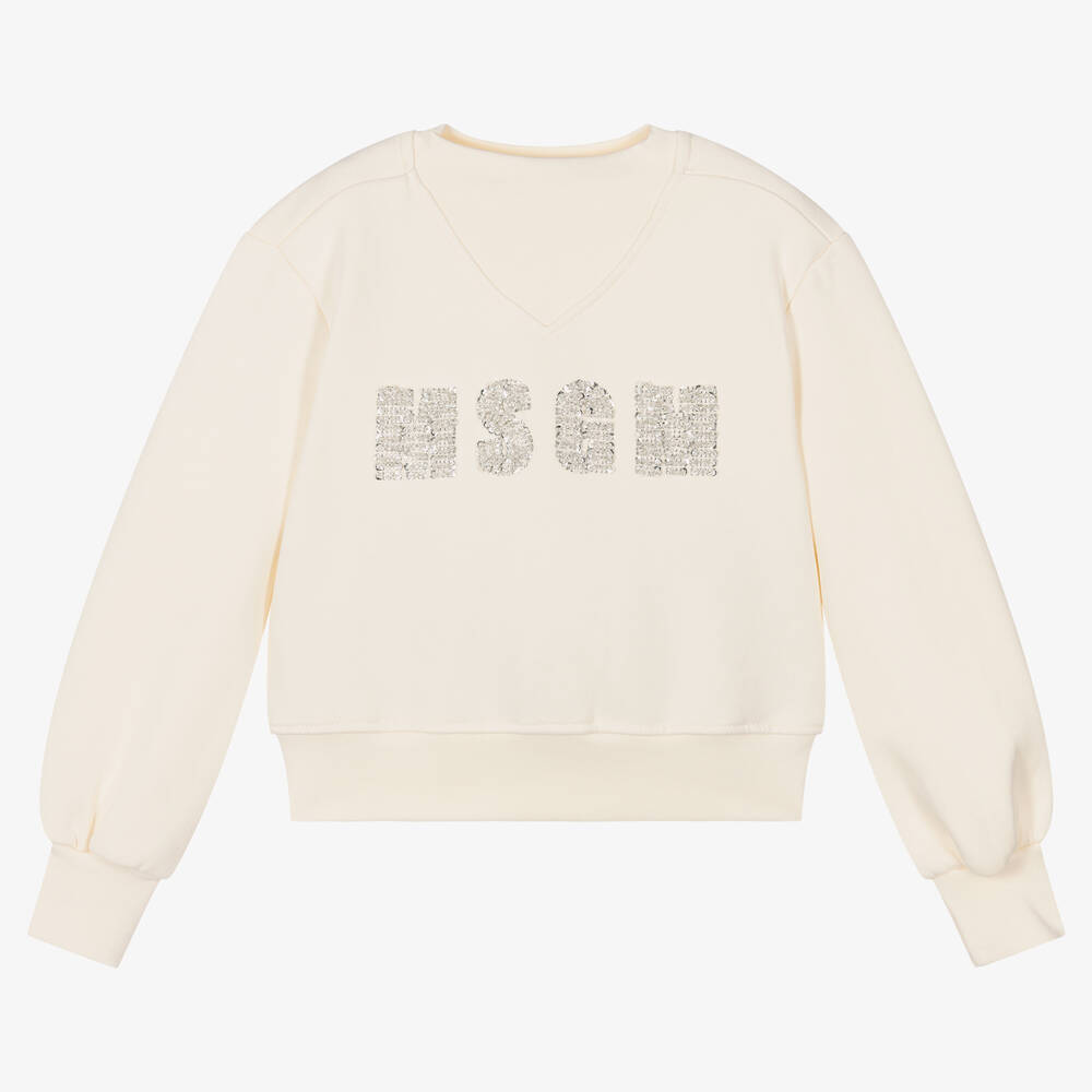 MSGM - Girls Ivory Logo Sweatshirt | Childrensalon