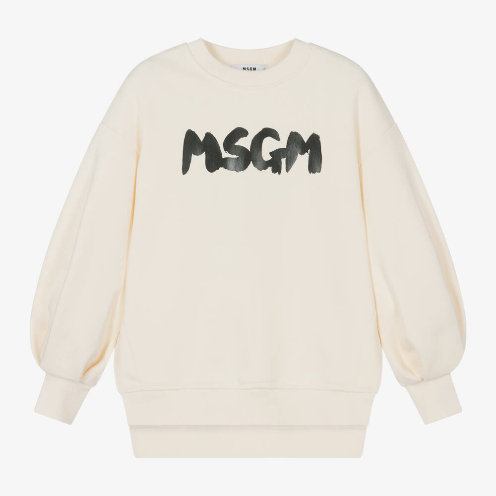 MSGM-Girls Ivory Logo Sweatshirt Dress | Childrensalon Outlet