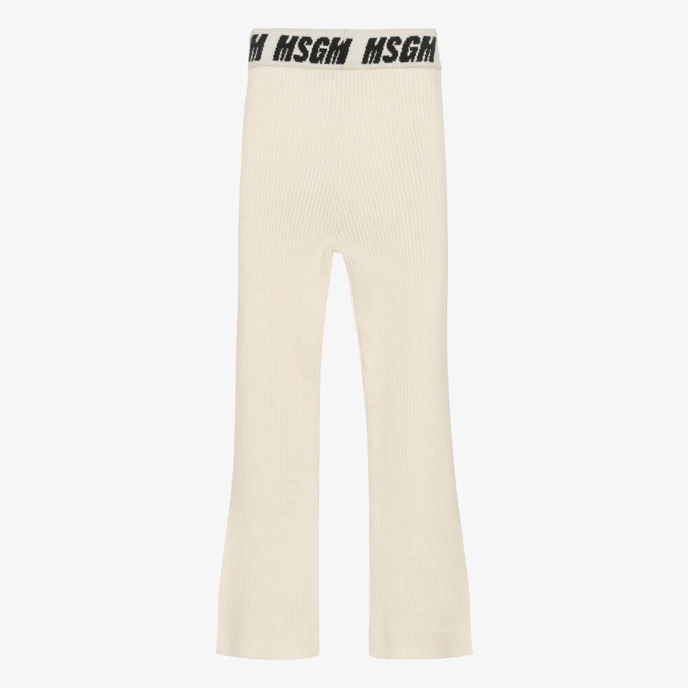MSGM-Girls Ivory Ribbed Knit Trousers | Childrensalon Outlet