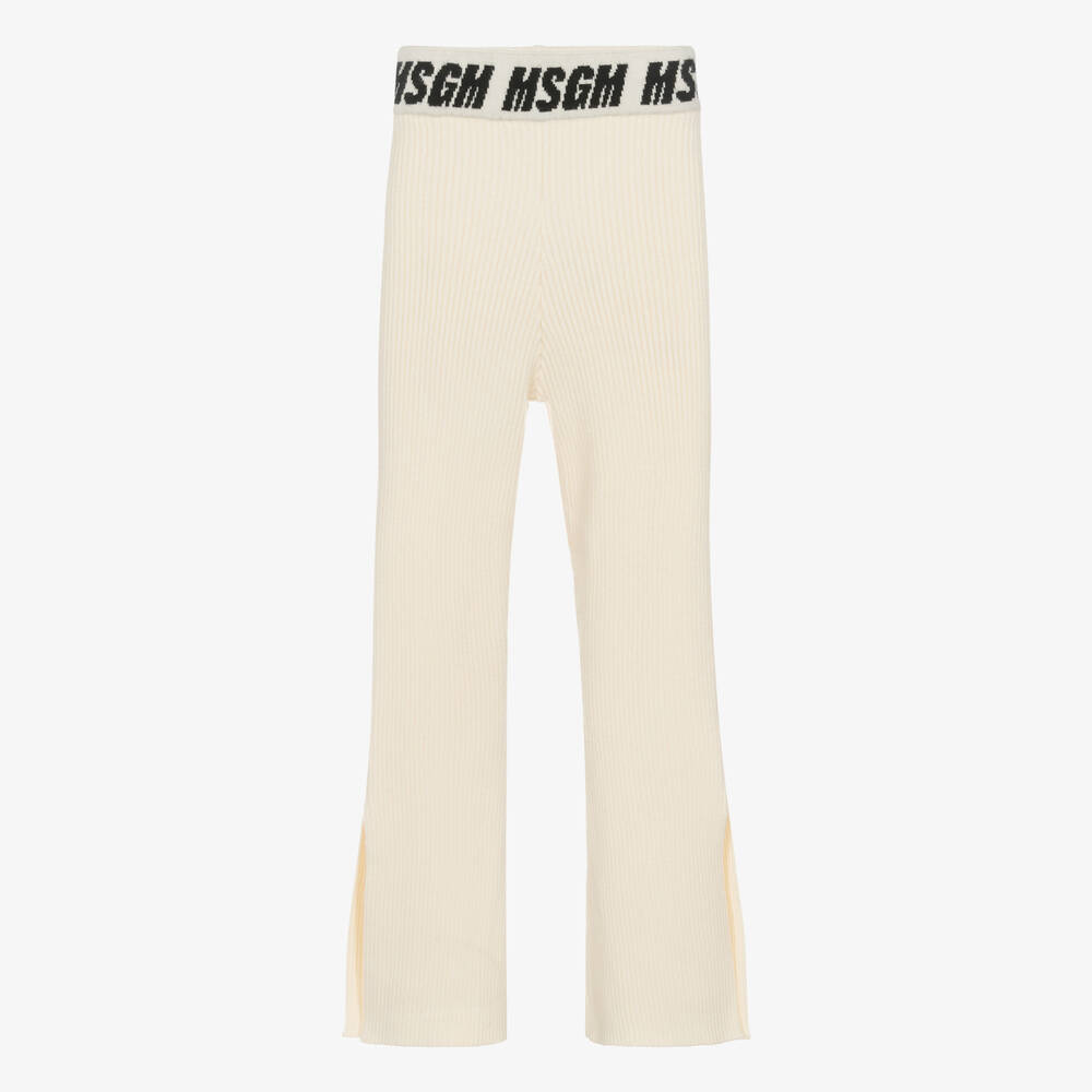 MSGM - Girls Ivory Ribbed Knit Trousers | Childrensalon