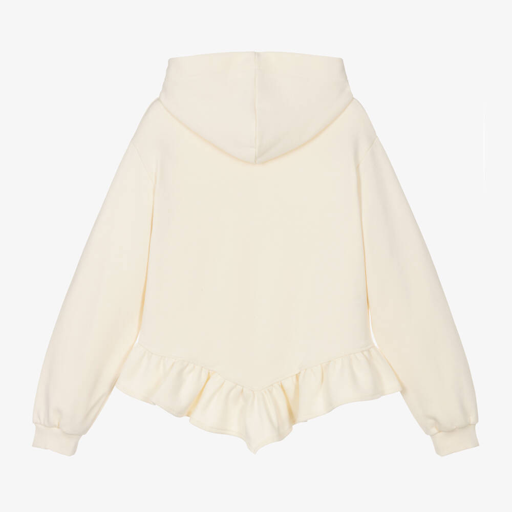 MSGM-Girls Ivory Sparkle Heart Hoodie | Childrensalon Outlet