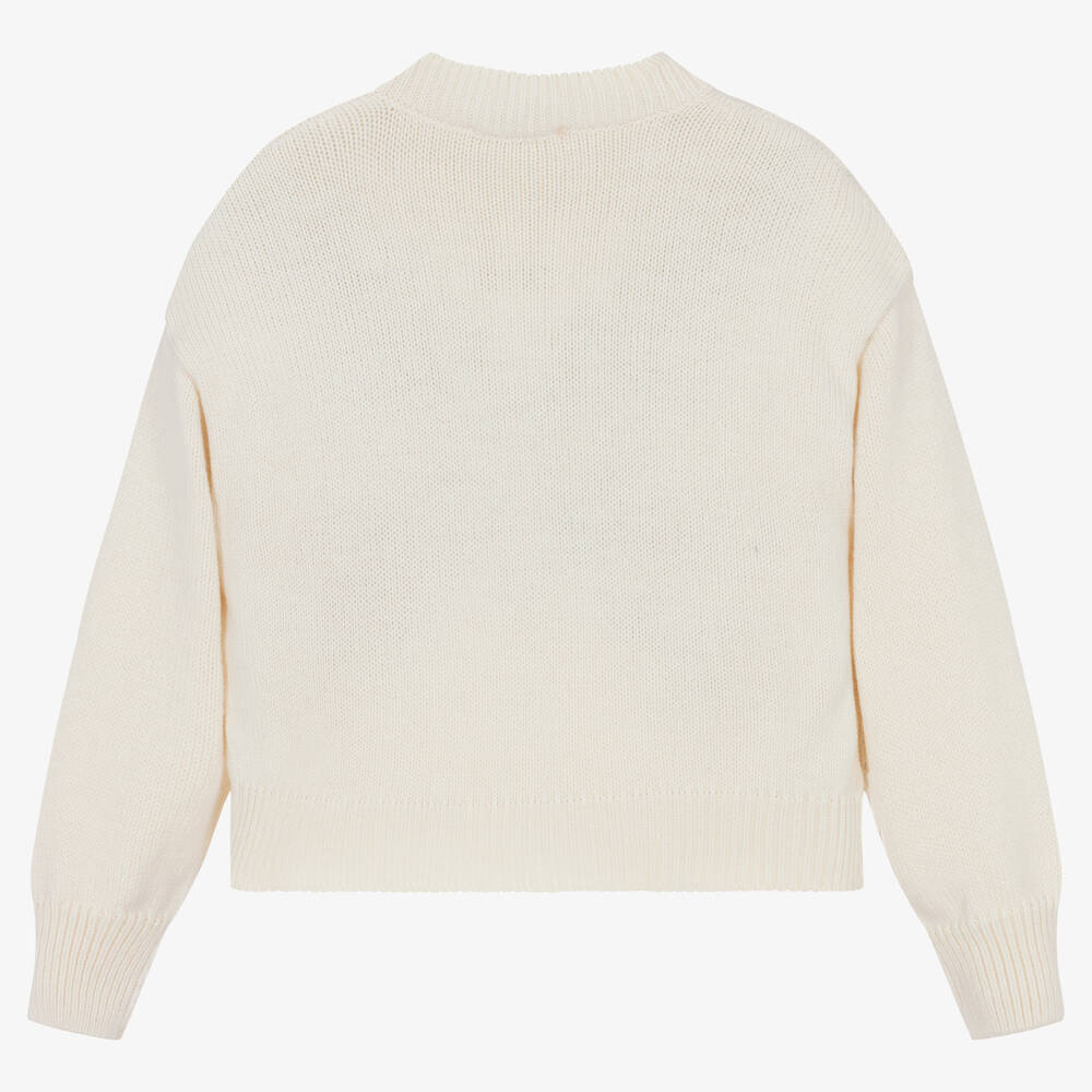 MSGM Girls Ivory Wool Butterfly Sweater Childrensalon Outlet