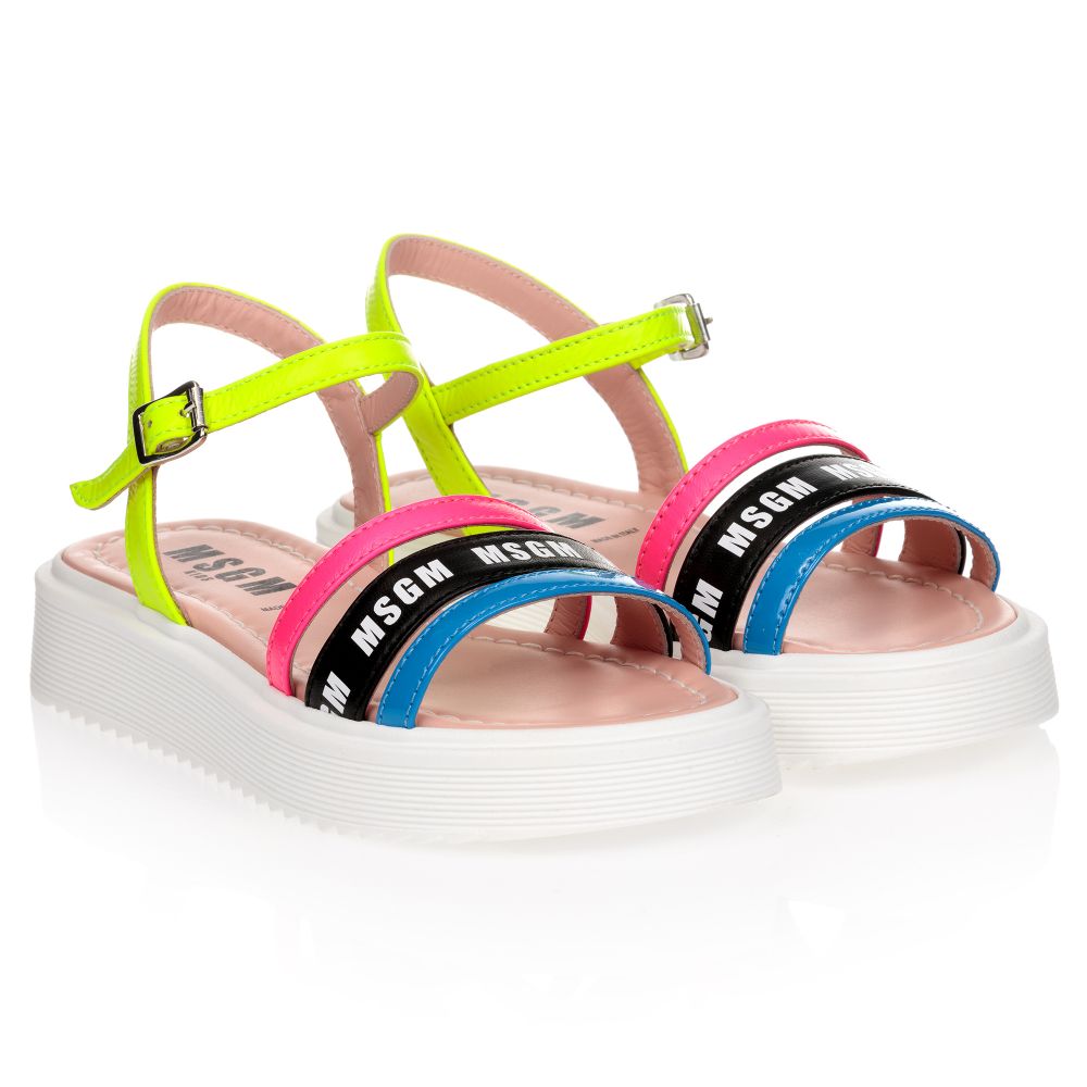 MSGM - Girls Leather Logo Sandals | Childrensalon