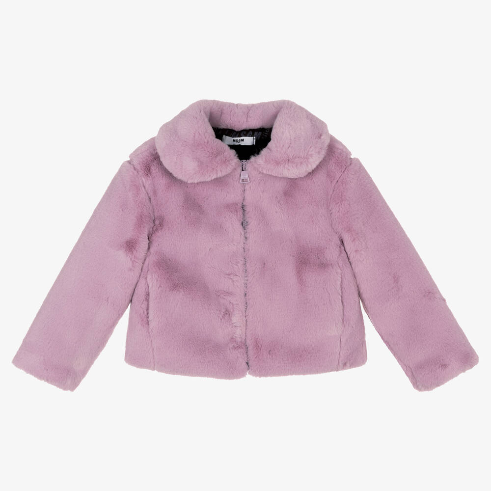 MSGM - Girls Lilac Faux Fur Jacket | Childrensalon