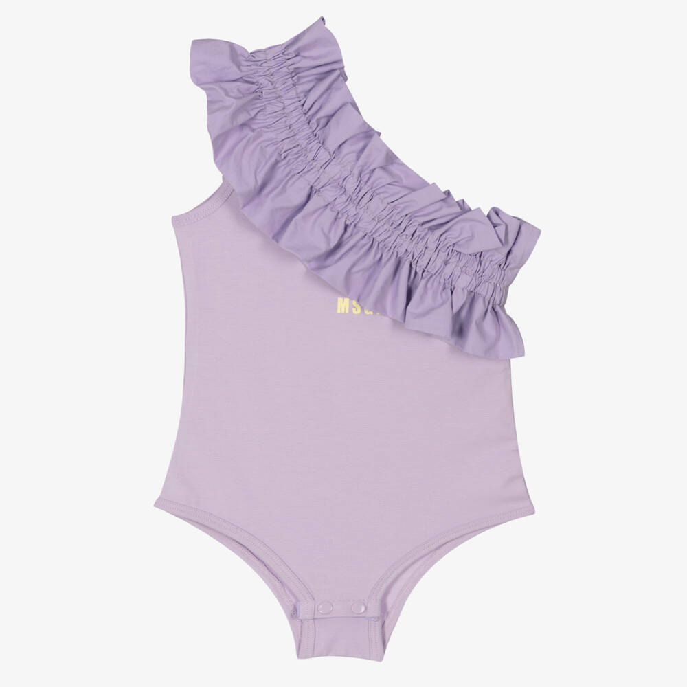 MSGM - Girls Lilac Ruffle Bodysuit Top | Childrensalon