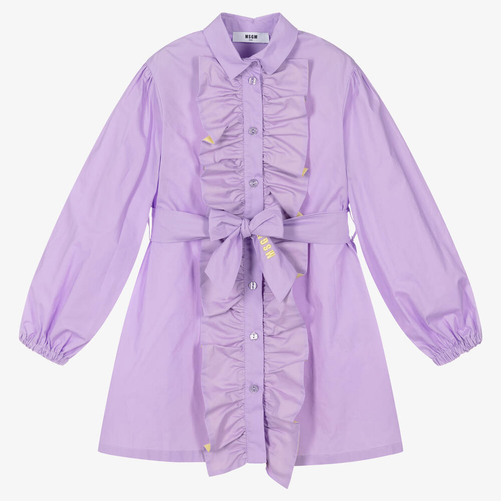 MSGM - Girls Lilac Ruffle Shirt Dress | Childrensalon