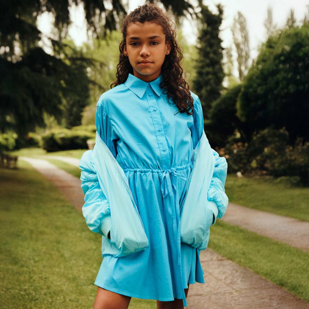 MSGM-Girls Long Sleeve Sky Shirt Dress | Childrensalon Outlet