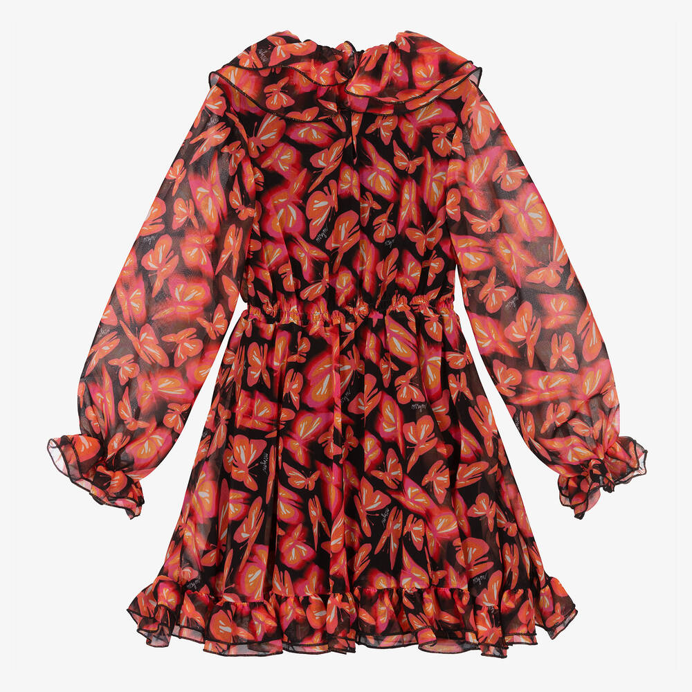 MSGM-Girls Orange & Black Butterfly Dress | Childrensalon Outlet