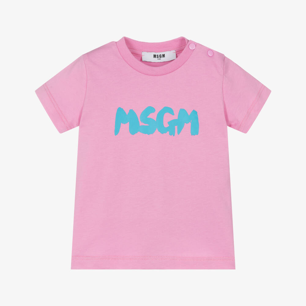 MSGM-Girls' Pink Brushstroke Logo Tee | Childrensalon Outlet