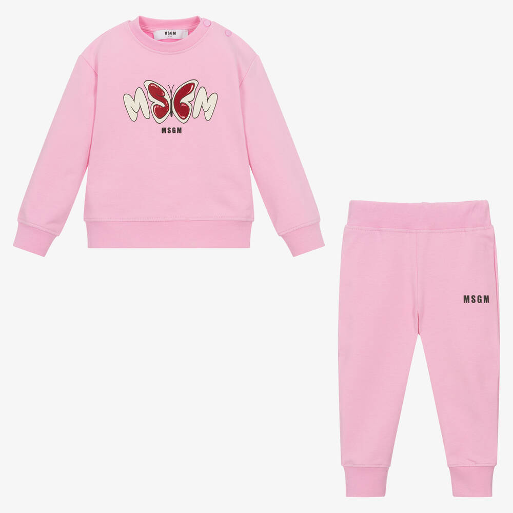 MSGM-Girls Pink Cotton Butterfly Tracksuit | Childrensalon Outlet