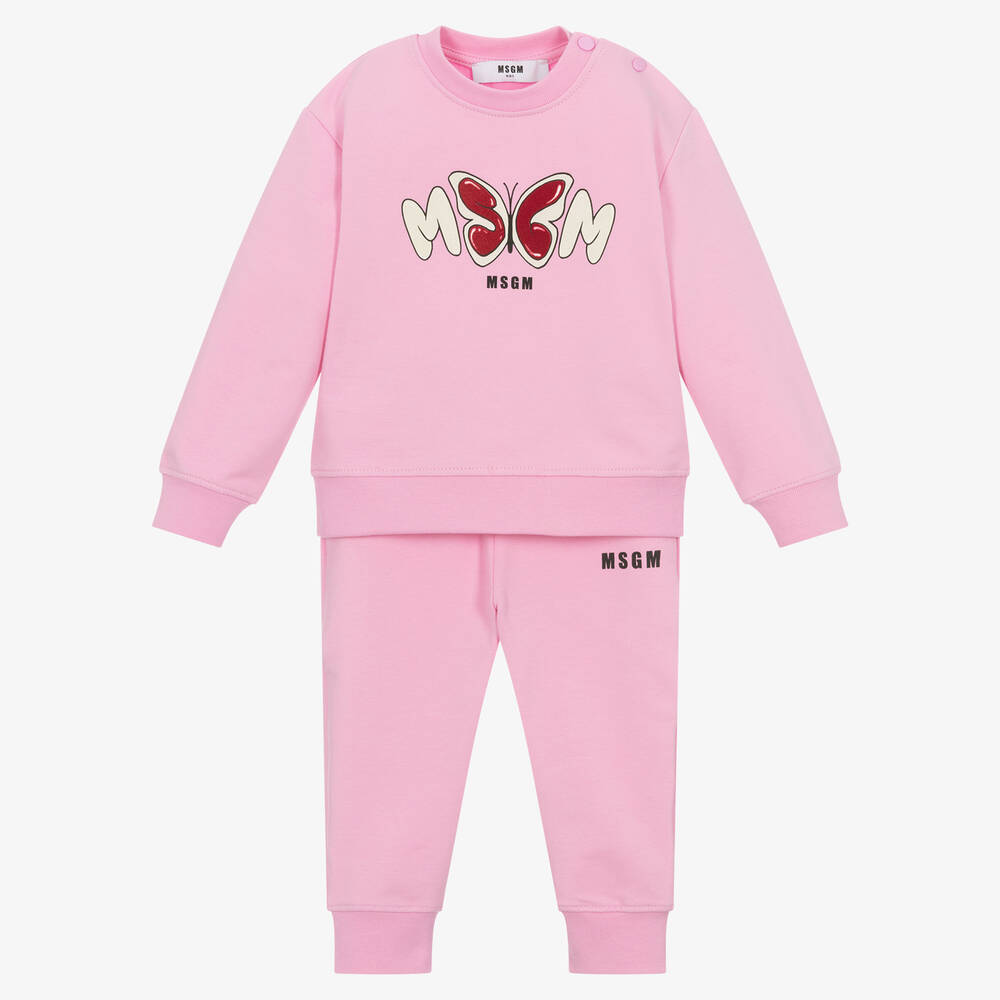 MSGM - Розовый спортивный костюм из хлопка с бабочкой | Childrensalon