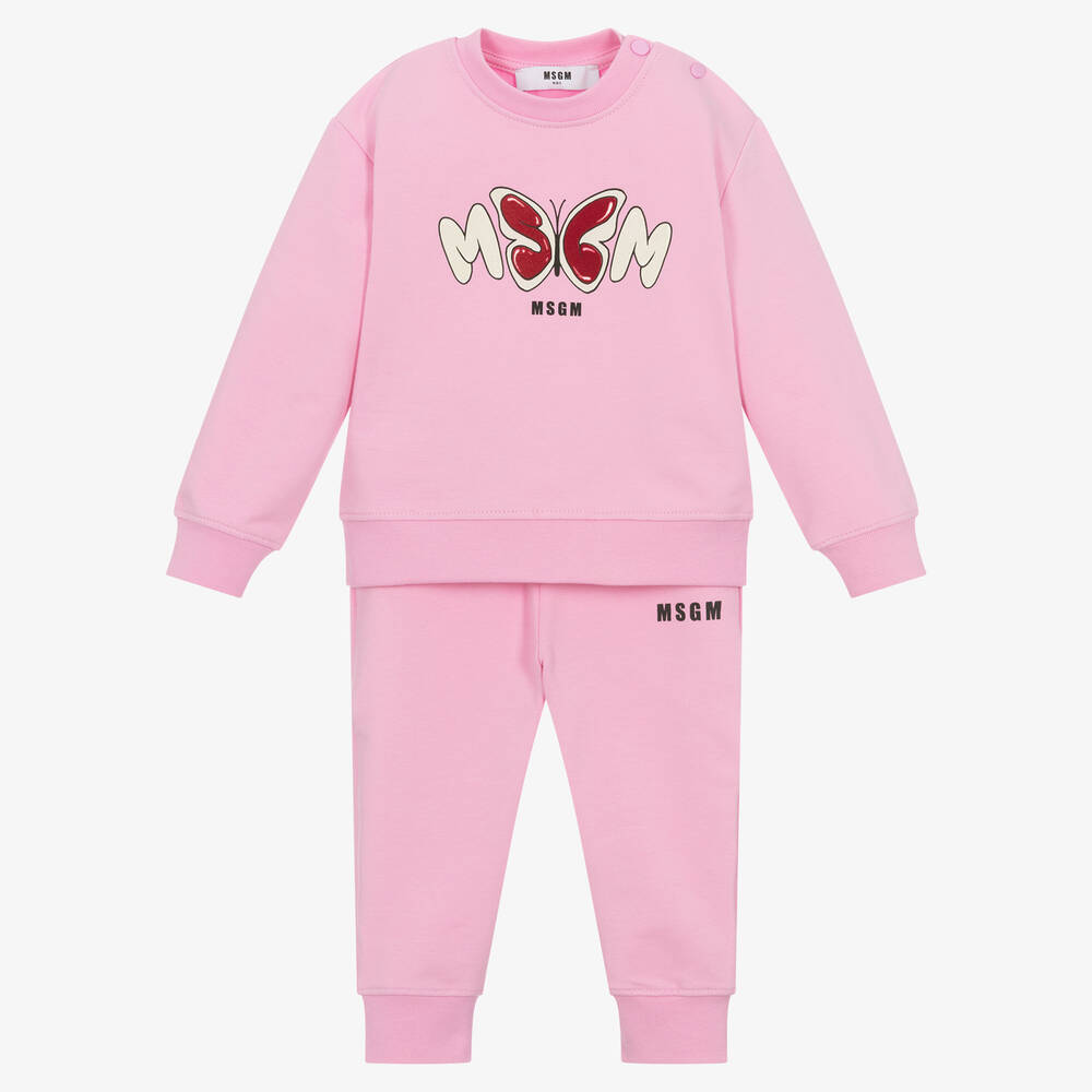 MSGM - Girls Pink Cotton Butterfly Tracksuit | Childrensalon