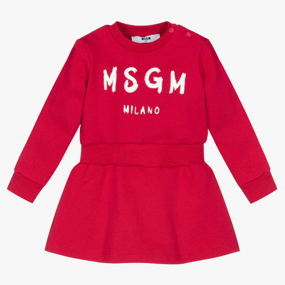 MSGM Girls Pink Cotton Jersey Dress Childrensalon Outlet