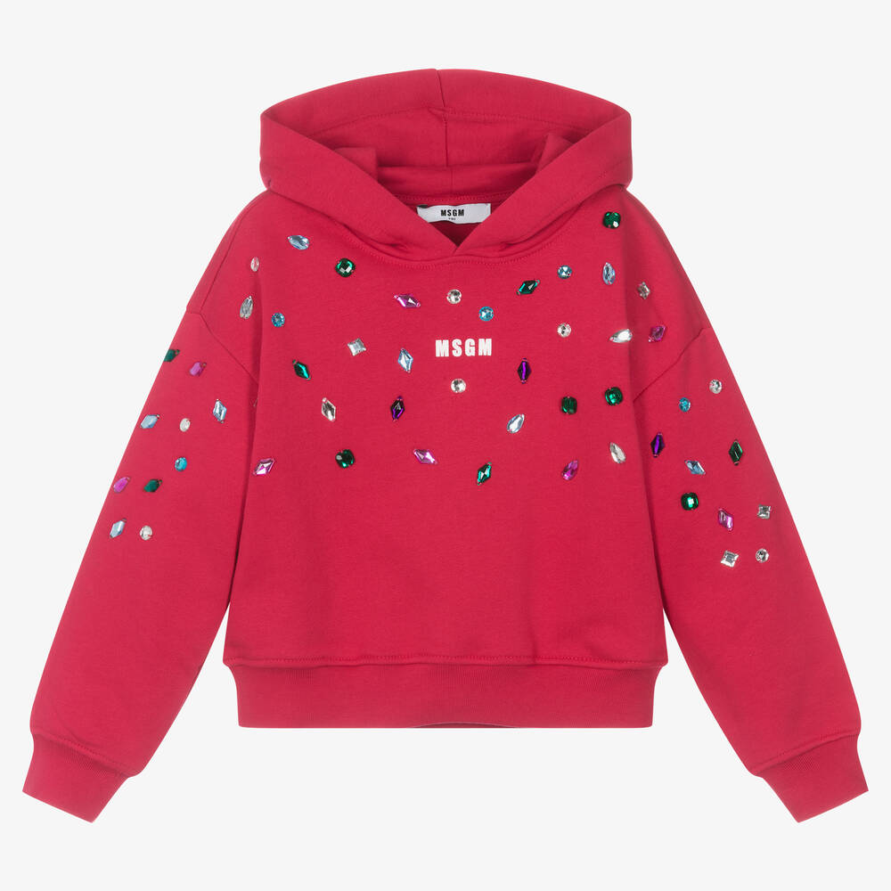 MSGM - Girls Pink Cotton Jewelled Hoodie | Childrensalon