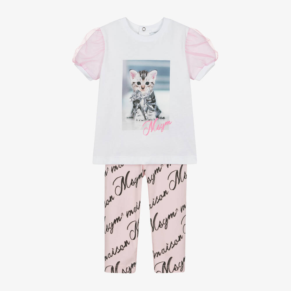MSGM-Girls Pink Cotton Leggings Set | Childrensalon Outlet