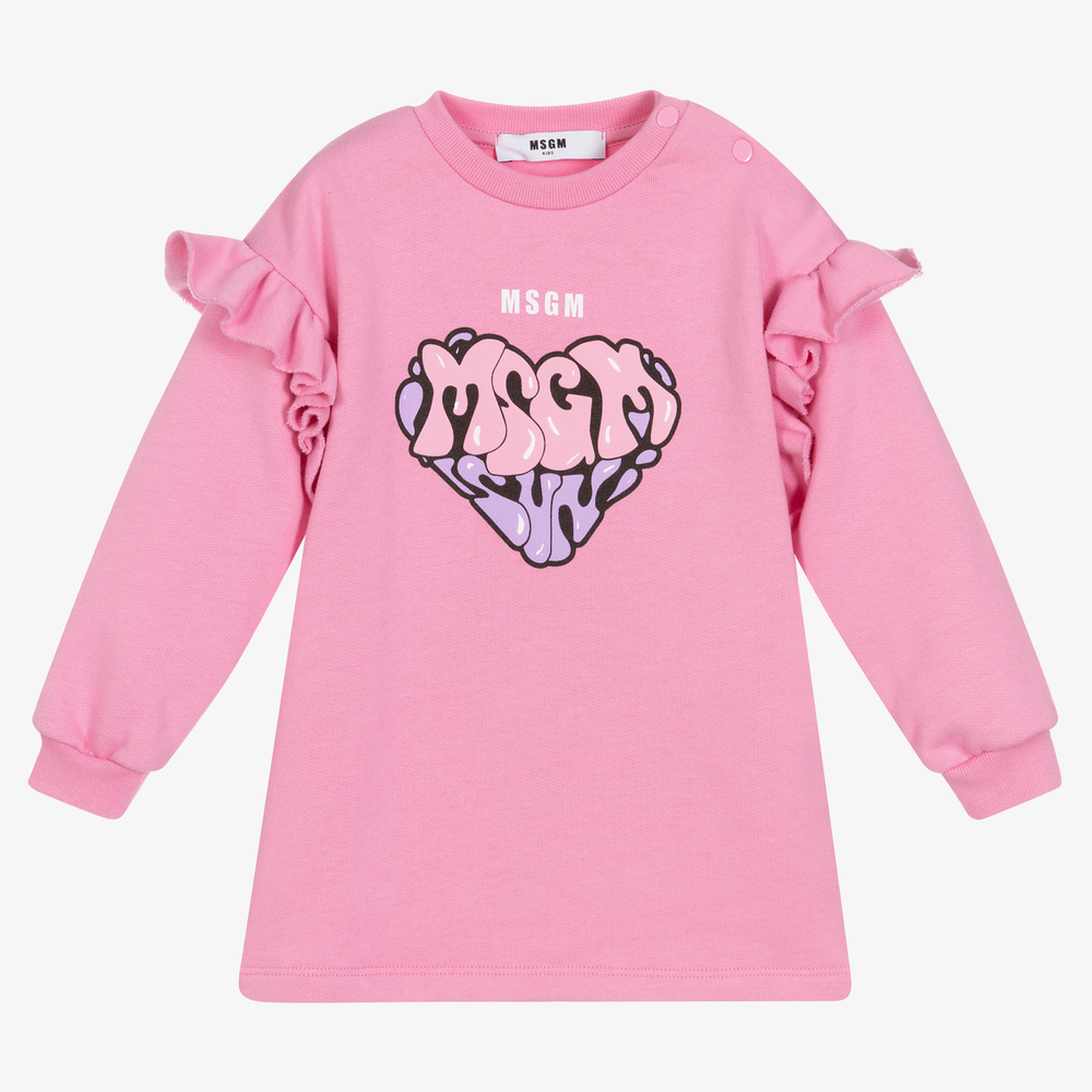MSGM-Girls Pink Cotton Logo Dress | Childrensalon Outlet