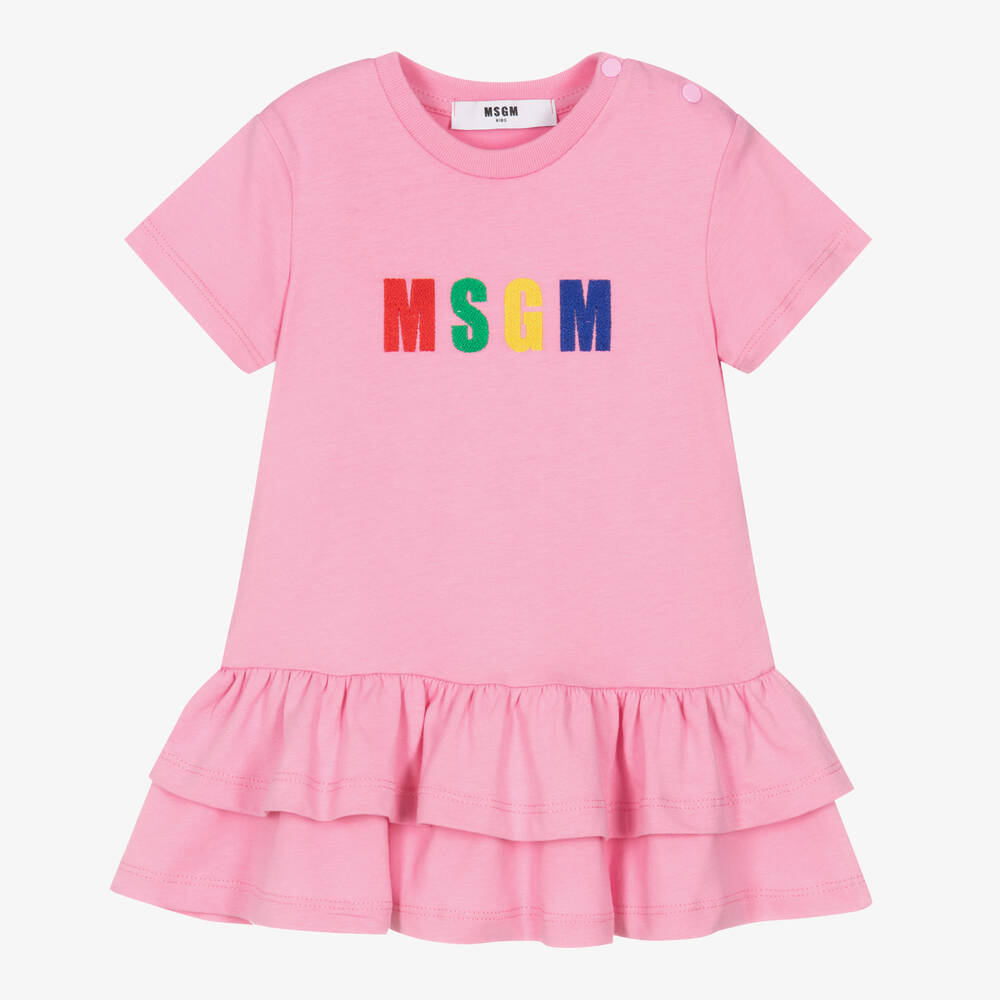 MSGM - Girls Pink Cotton Logo Dress | Childrensalon